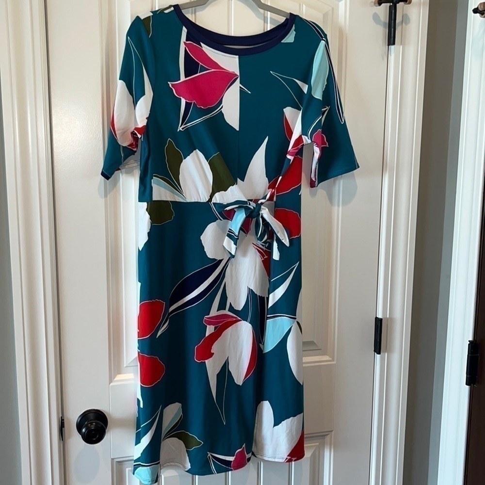 Floral soft comfy floral elbow length sleeve dress cuddl duds size Petite Large